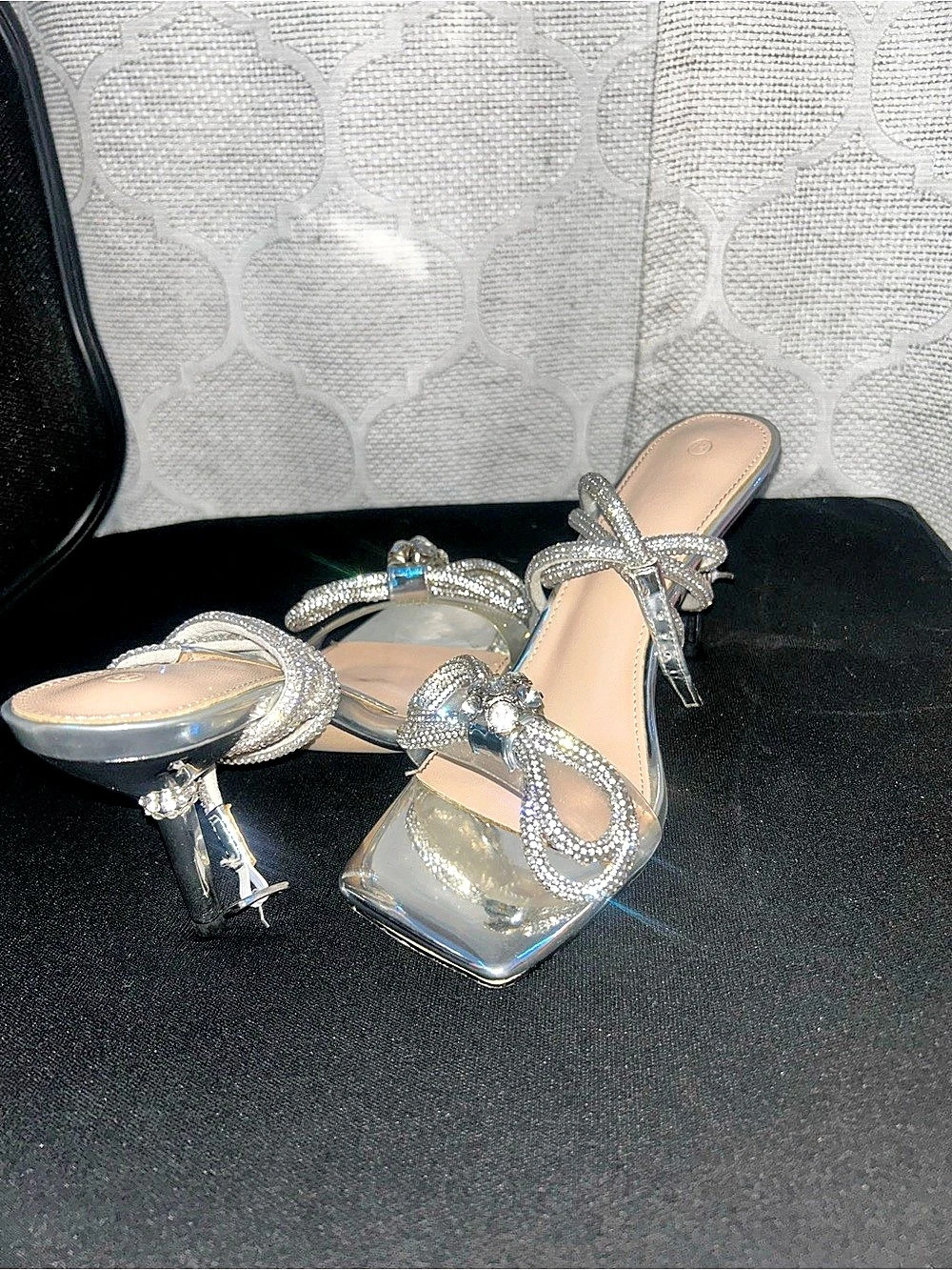 Silver Jeweled Heels Like New